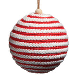 Red and White Jute Ball Ornament