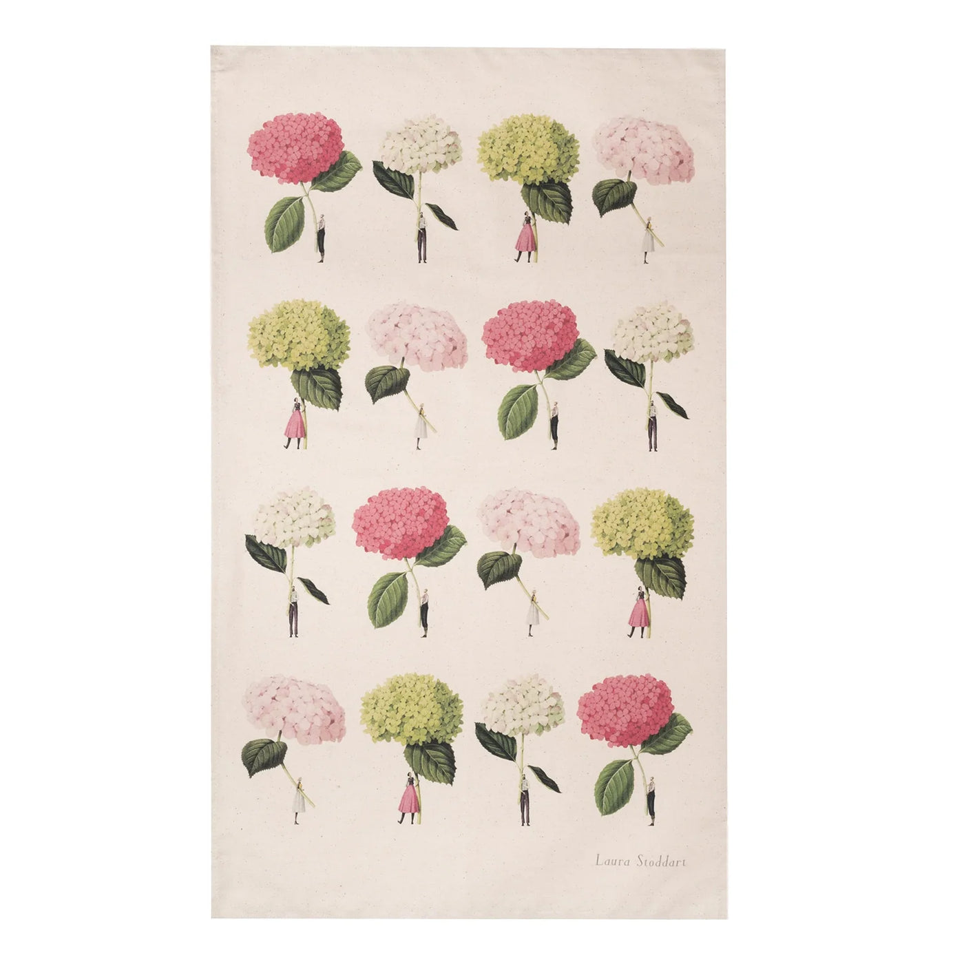 Pink & Green Hydrangeas in Bloom Tea Towel