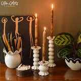 Sig White Small Ruffle Knobbed Candle Holder