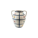Hand-Painted Terra-cotta Urn w/ Flowers & Grid Pattern, Crackle Glaze (Each One Will Vary)