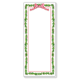 Holly with Berries Border and Red Striped Bow Skinny Notepad