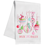 Deck The Halls Pink Vintage Hanging Ornaments Kitchen Towel