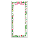 Holly Colorful Ornaments Border Pink Plaid Skinny Notepad