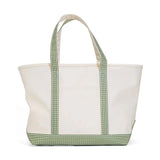 Coated Canvas With Gingham Moss Trim Maxi Tote