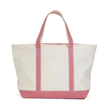 Coated Canvas With Gingham Red Trim Maxi Tote