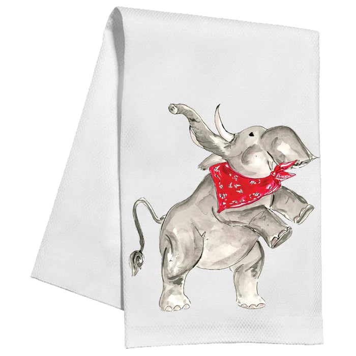 Elephant with Red Bandana Handpainted Kitchen Towel