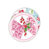 Pink Christmas Bow with Candy Canes Round Coaster