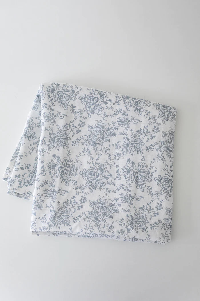 Light Blue English Rose Linen Table Cloth