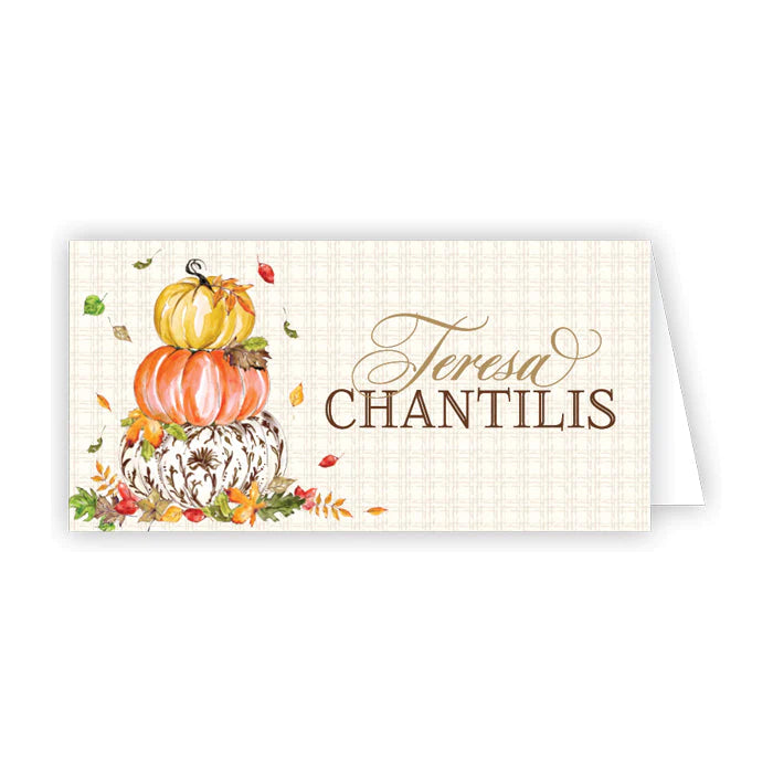 Brown Chinoiserie Pumpkin Stack Placecard