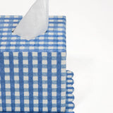 Blue Gingham Blockprint Scallop Tissue Box Cover