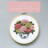 Mauve & Lime Hydrangeas in Ginger Jar Hand Embroidery Kit -