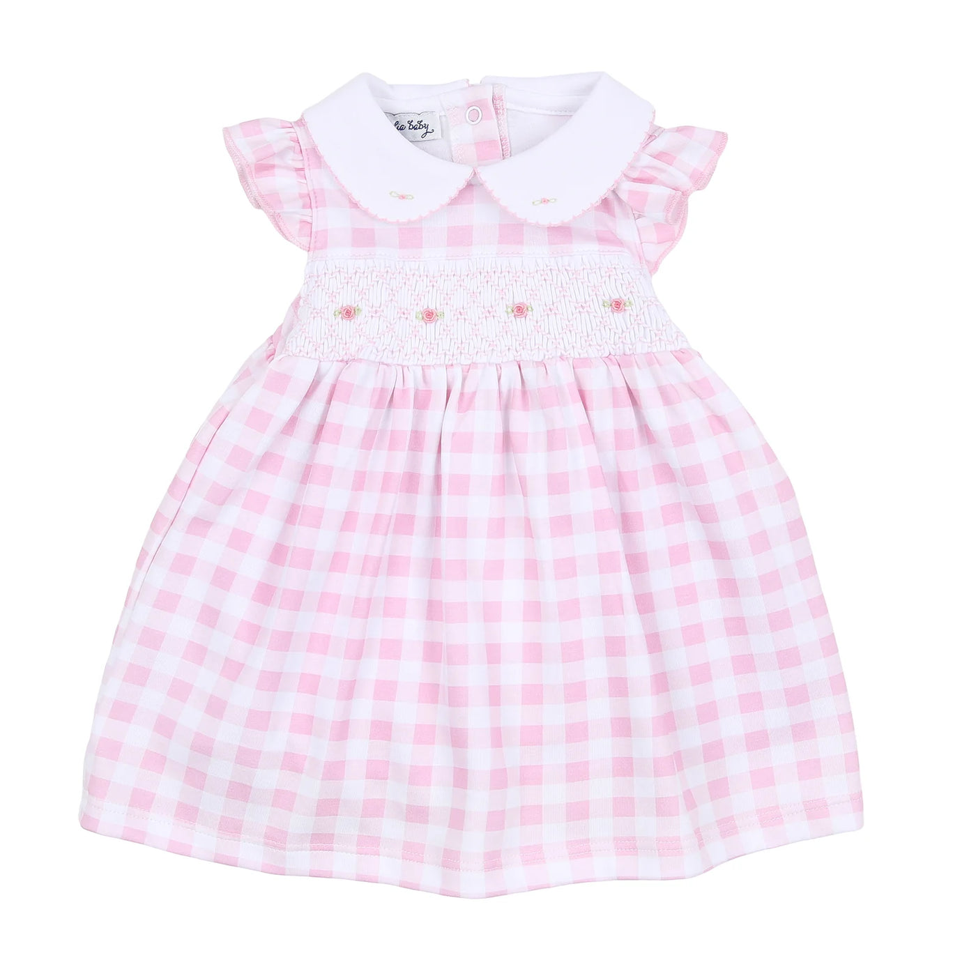Pink Baby Checks Smocked Collared Flutters Dress