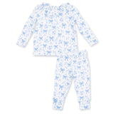 Blue Bows and Flowers - Long Sleeve Ruffle Top and Pant