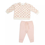 French Terry Checkerboard Pink - Sweatshirt W/ Daisy Patch + Jogger