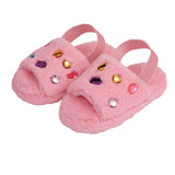 Pink Jeweled Fur Slippers