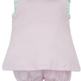 Pink w/ Aqua Floral Trim Sleeveless Bloomer Set