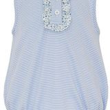 Blue Stripe Knit Romper with Ruffles