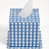 Blue Gingham Blockprint Scallop Tissue Box Cover