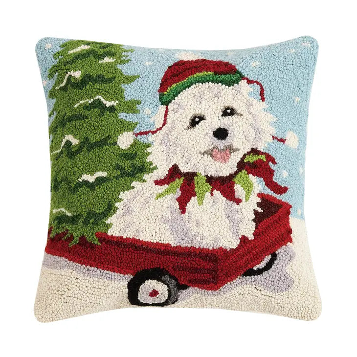 Holiday Bichon Frise Dog Hook Pillow