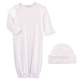 Pink Stripes Printed Gown And Hat Set