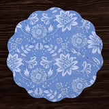 Blue and White Vida Flowers & Pattern Reversible Round Placemats Set of 4