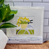 Blue Bicycle with Yellow Flowers Needlepoint Kit
