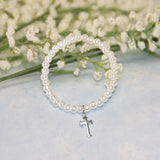 Pearl Bracelet 5" with Sterling Silver Cross STG-280