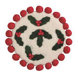 Holly Christmas Felted Trivet