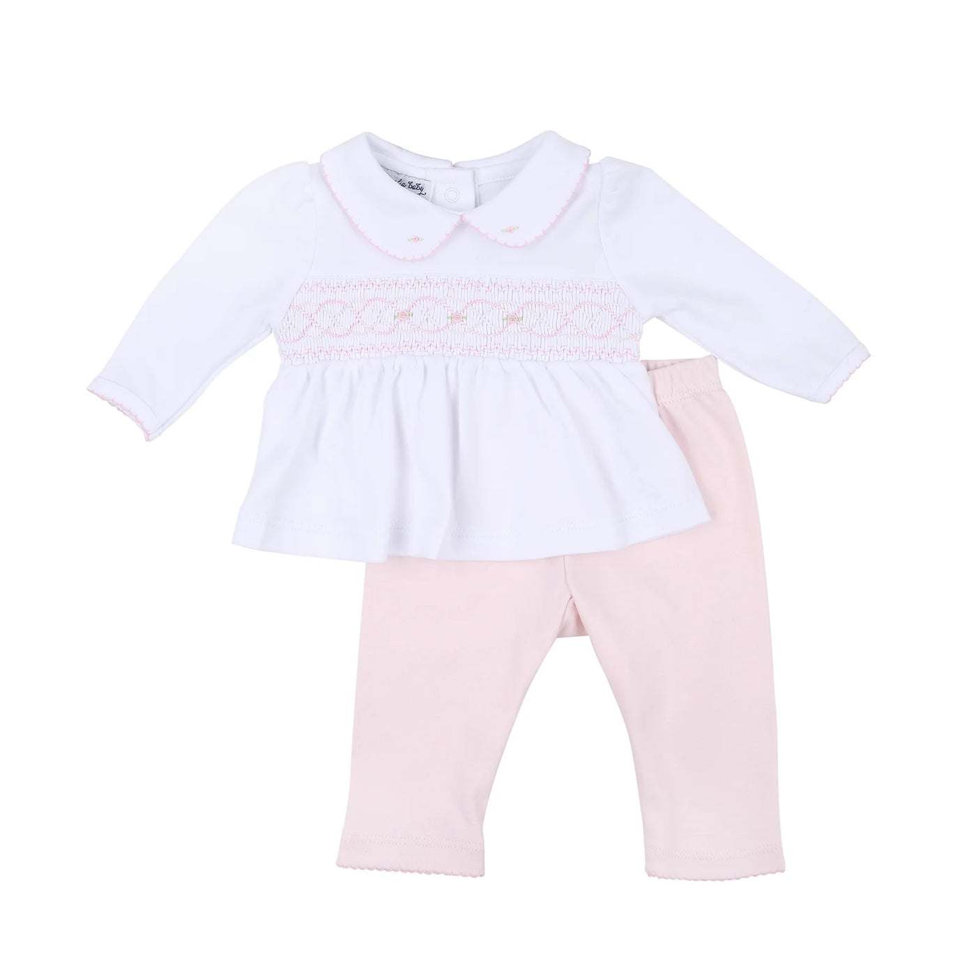 Abby and Alex Pink Smocked Collared Pant Set