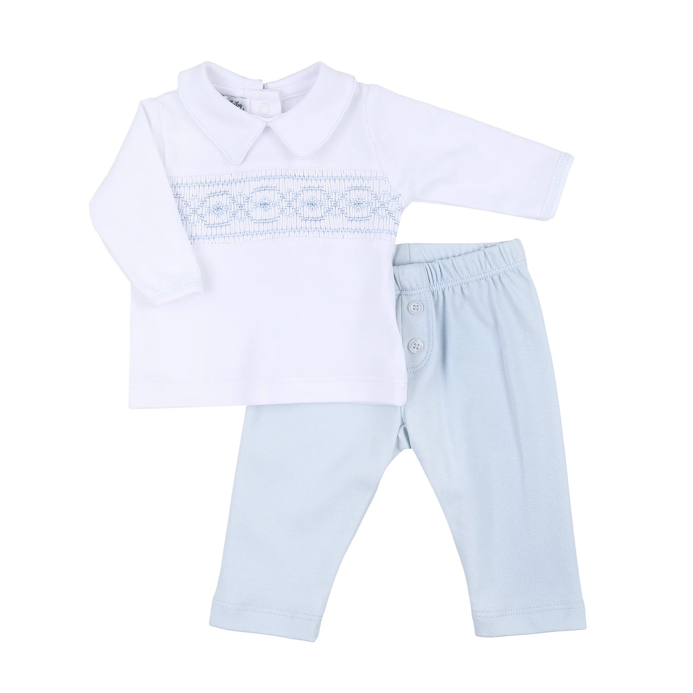 Abby and Alex Blue Smocked Collared Pant Set
