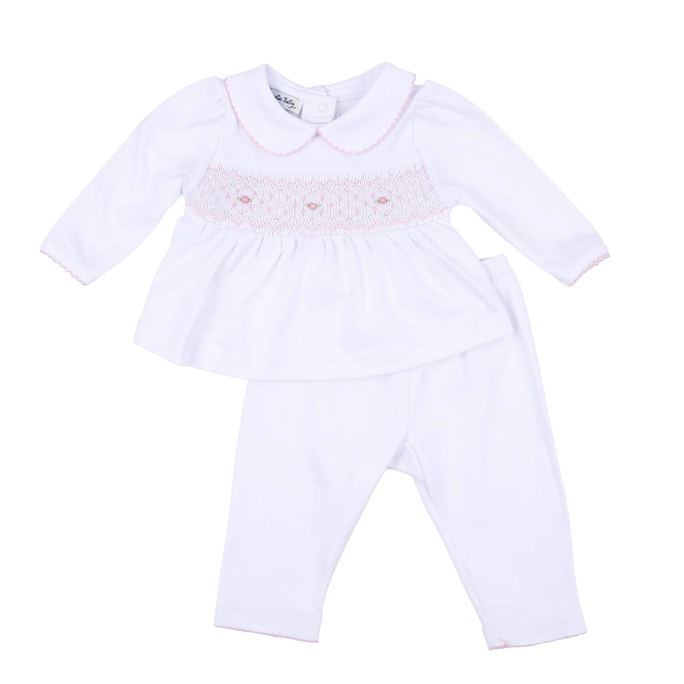 Lily and Lucas Pink Smocked Collared Pant Set