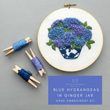 Blue Hydrangeas in Ginger Jar Hand Embroidery Kit -