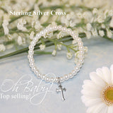 Pearl Bracelet 5" with Sterling Silver Cross STG-280