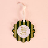 Scalloped Round Picture Frame Ornament-Evergreen Stripes
