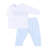 Freya & Finn Smocked Blue Pant Set