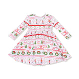 Sugar Plum Fairy Nutcracker Fair Isle Pink Twirly L/S Dress