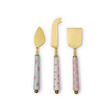 Floral Block Print Cheese Knives in Gift Box