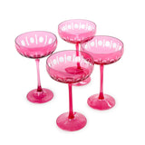 Sparkling Cut Pink Hand Engraved Coupe Wine Glasses