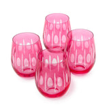 Sparkling Cut Pink Hand Engraved Stemless Wine Glass