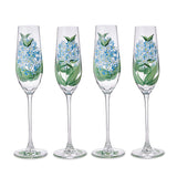 Hydrangea Hand-Painted Stemmed Champagne Flutes