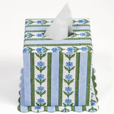 Cottage Garden Blockprint Scallop Tissue Box Cover in Blue