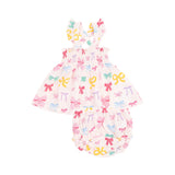 Colorful Bows Ruffle Strap Smocked Top And Diaper Cover