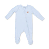 Football Blue Micro Stripe - 2 Way Zipper Footie