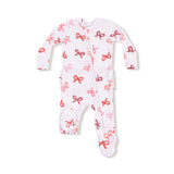 Candy Cane Bows 2 Way Zipper Ruffle Footie