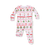 Sugar Plum Fairy Nutcracker Fair Isle Pink 2 Way Zipper Ruffle Back Footie