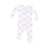 Bubbly Whale Pink Ribbed 2 Way Zipper Ruffle Back Footie