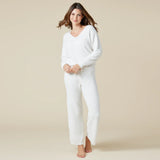 Almond Solid Marshmallow V-Neck Lounge Set