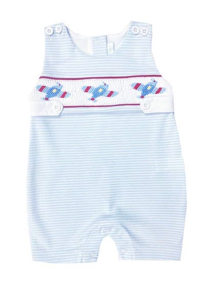 Airplanes Smocked Striped Pima Cotton Overall