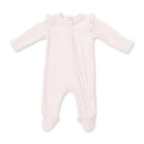 Velour Soft Pink - 2 Way Ruffle Sleeve Zipper Footie