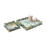 Nesting Scalloped Hand-Marbled Trays in Green and Pink